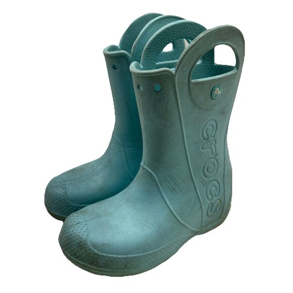 Kids Crocs Rain Boots Size J 2 Childrens Unisex Sky Blue Rainboots - Picture 8 of 11